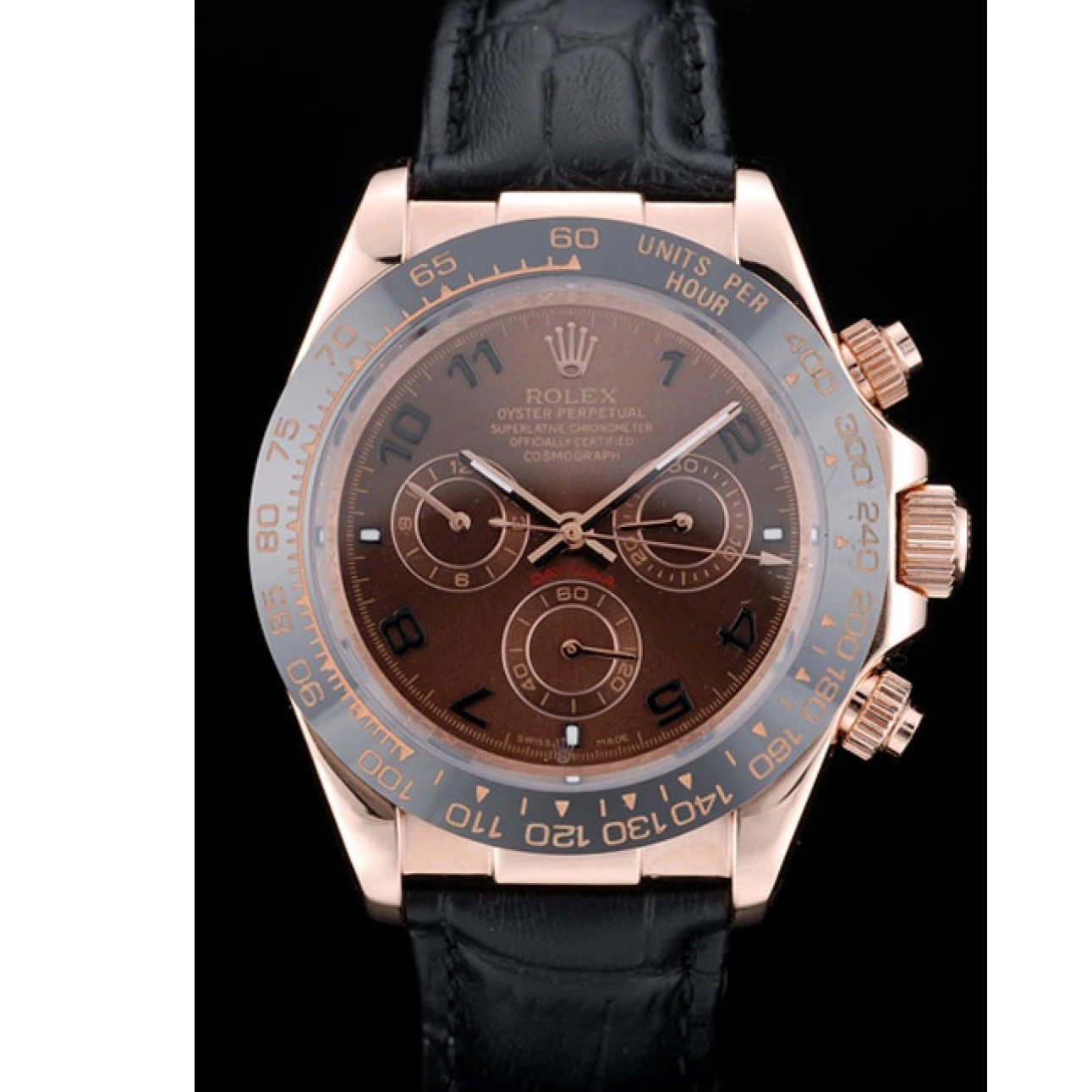 AAA Replica Watches Leather 41975 Bezel Black Daytona Rolex Black Strap Brown Ceramic Dial 0616